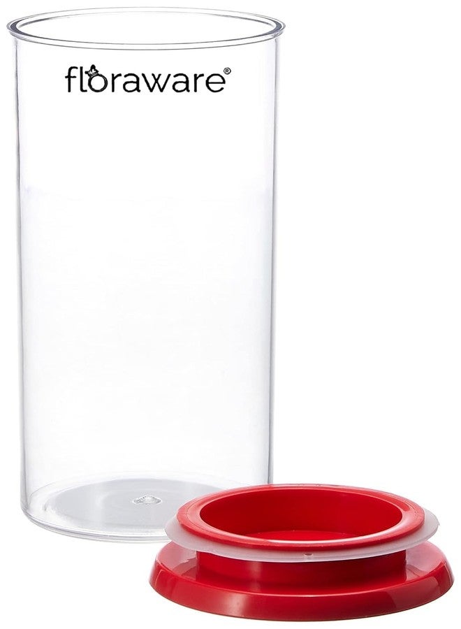 Floraware Plastic Air Tight BPA Free Stackable Round Push Multipurpose Containers For Kitchen Organizer 1400ml for Rice Dal Flour Snacks Cereals Pack of 2 (Red) - Image 3